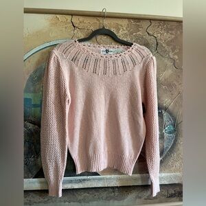 Vintage The Bay Soft-Pink Open-Knit Pom-Pom Sweater